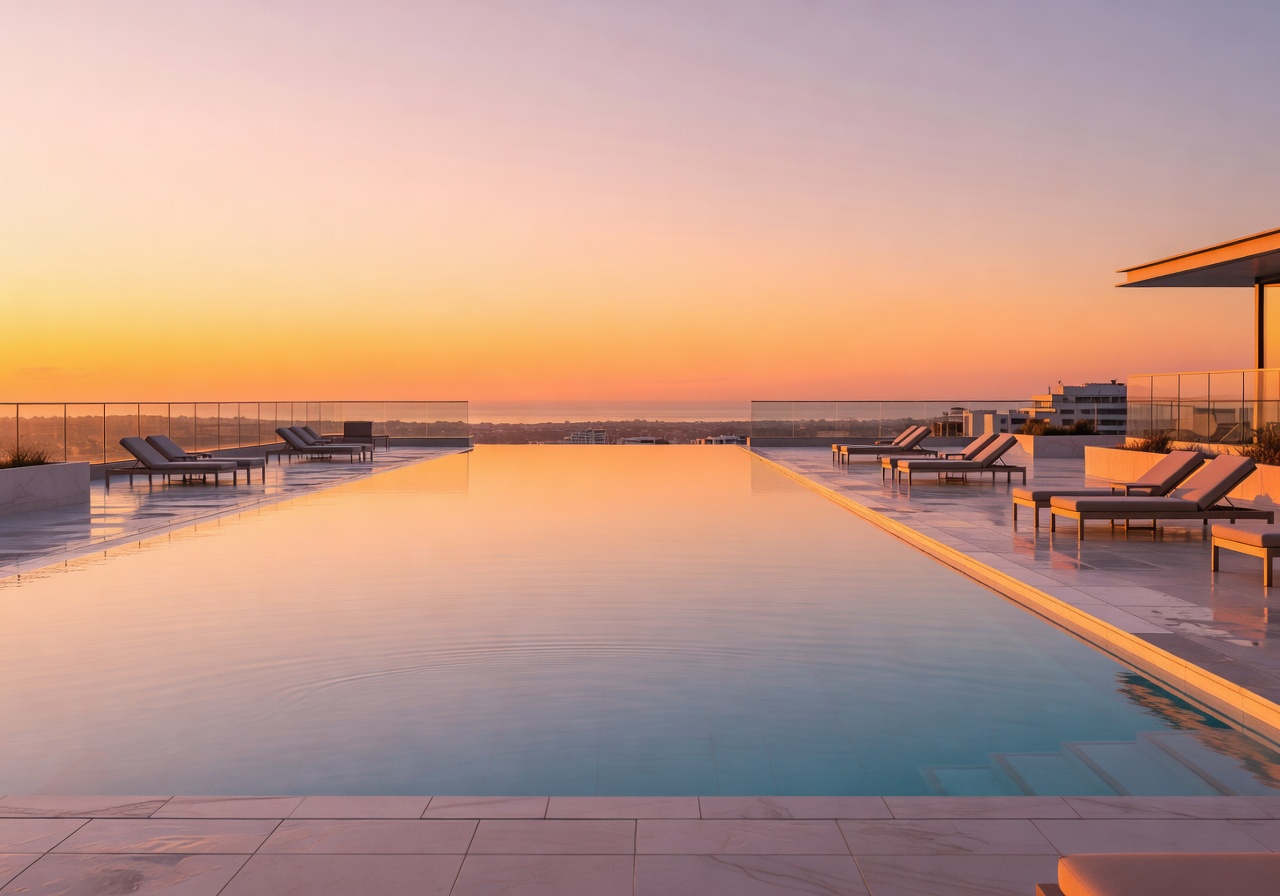 AX The Palace rooftop infinity pool at golden hour