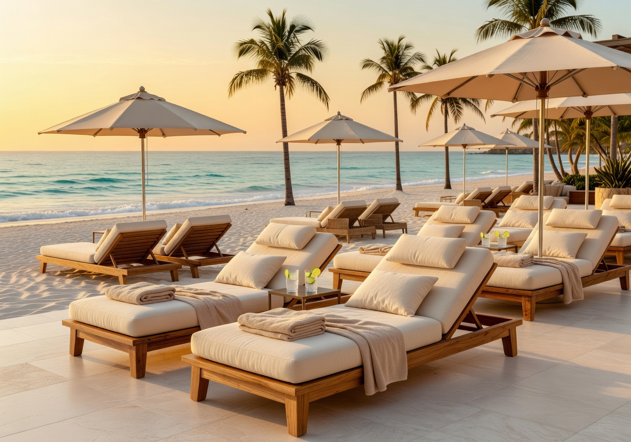 Beach club luxurious loungers
