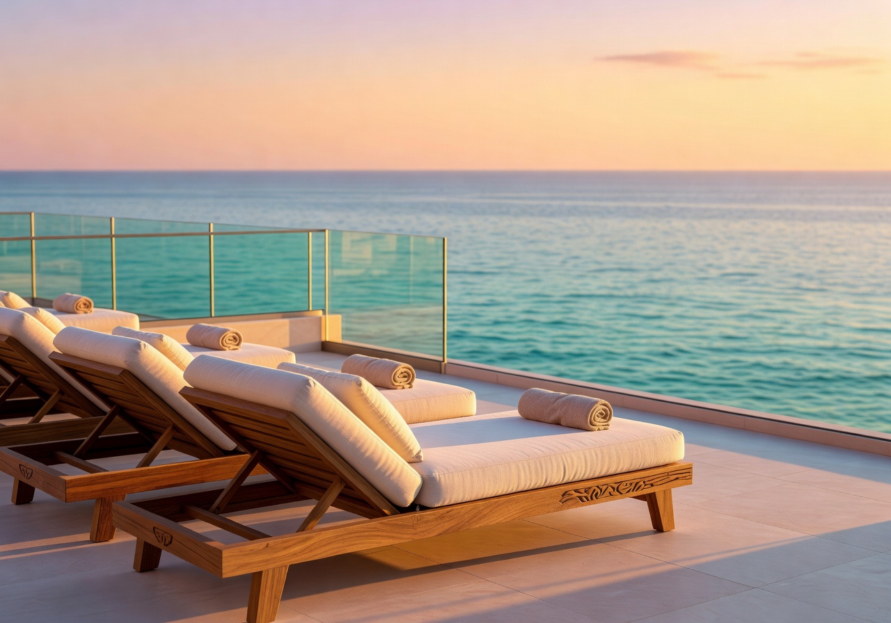 Luxury sun loungers overlooking the sea