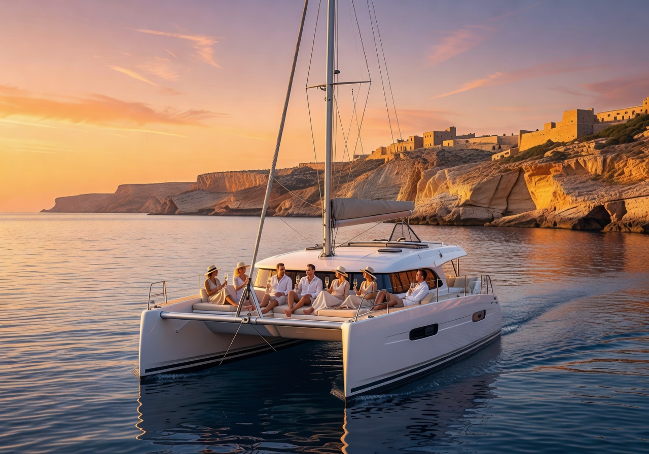Private catamaran sunset cruise off the coast of Malta